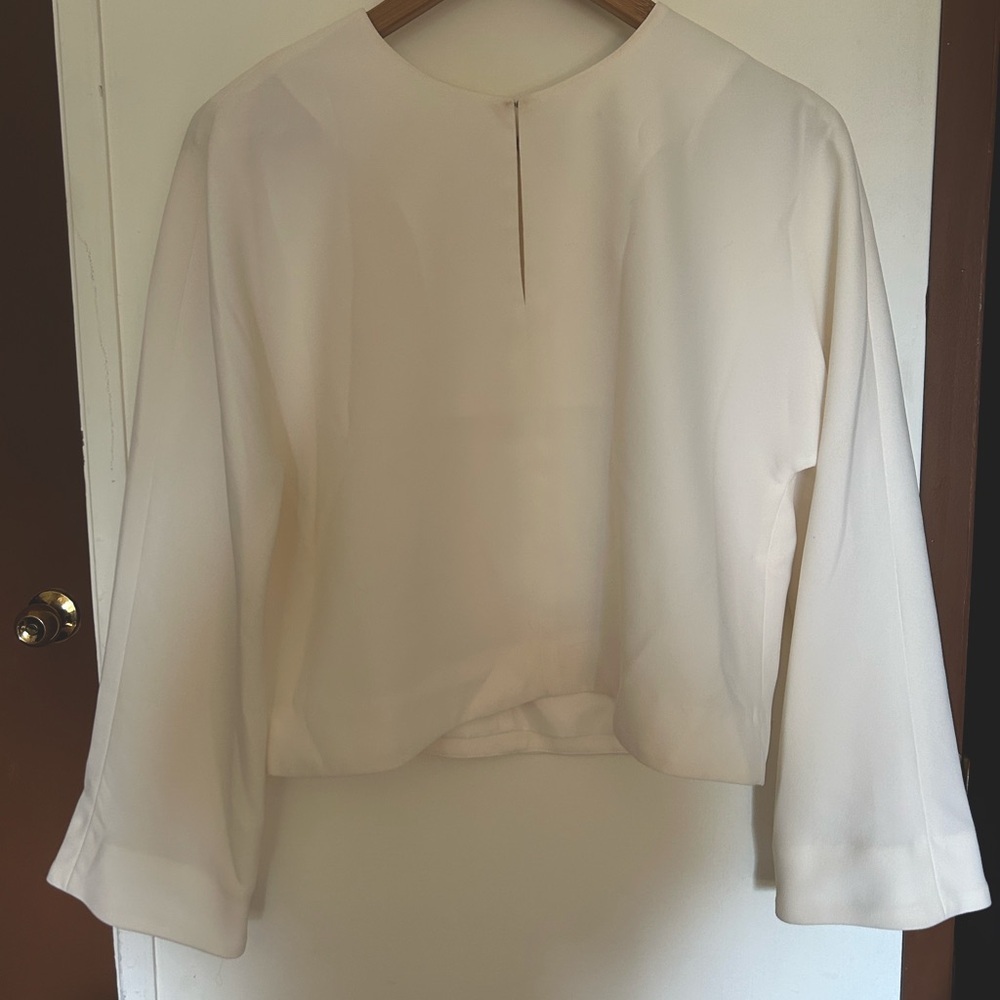 J.Crew Cropped Blouse; Long Sleeve; Chiffon; Ivory - Women’s Size 8